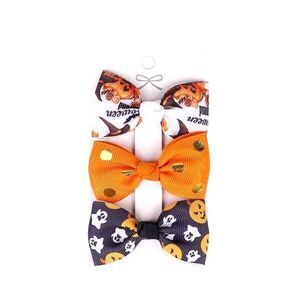 Halloween Hair Barrette Orange Black Children's Bow Hairpin - 3 Piece, 2.75"